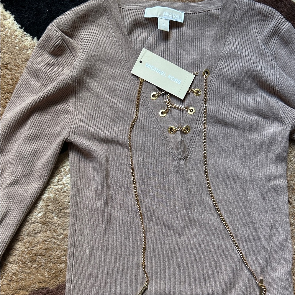 Michael Kors Beige Sweater with Gold Chain Detail